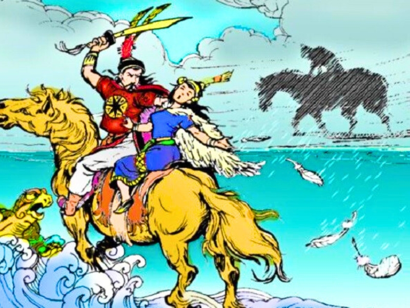 La fuite de My Chau sur le cheval d’An Duong Vuong ; l’ombre de Trong Thuy plane au loin